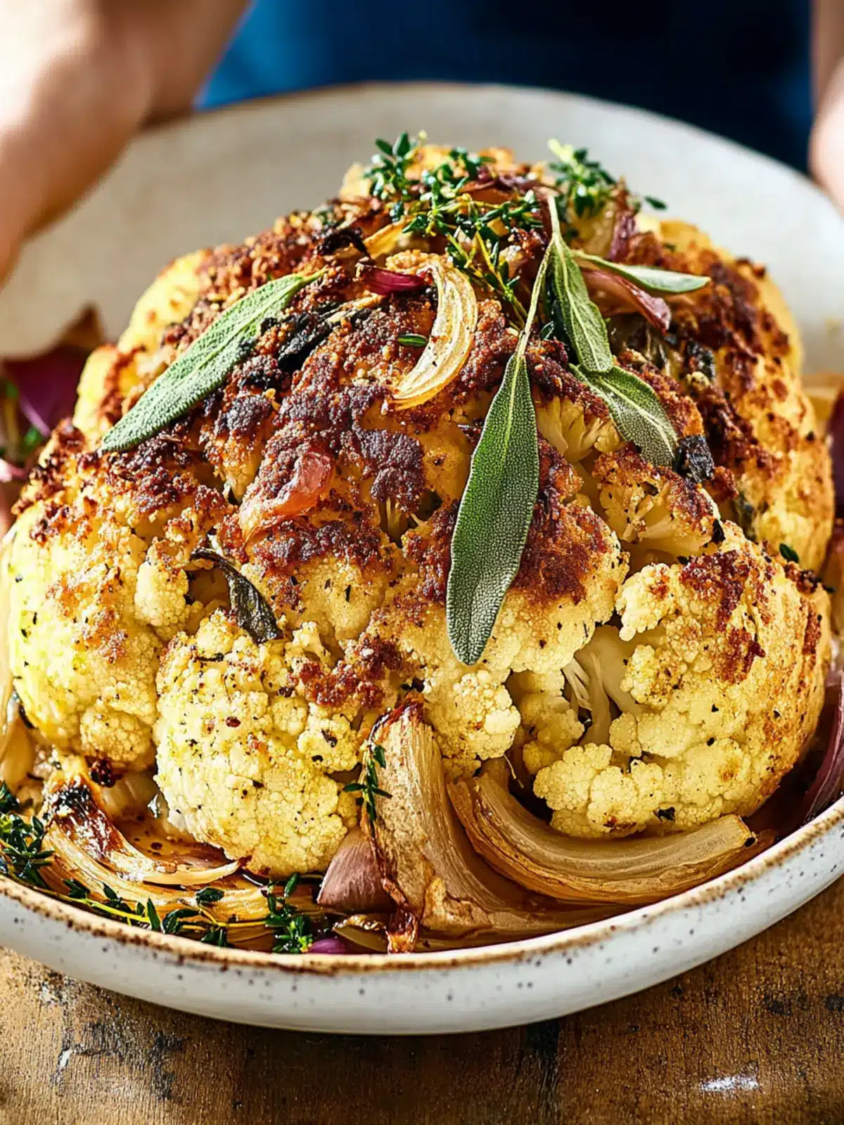 Whole Baked Cauliflower With Sage And Onion Crust