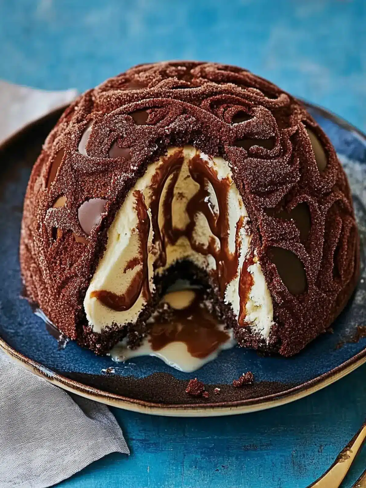 Chocolate and salted caramel ice cream bombe
