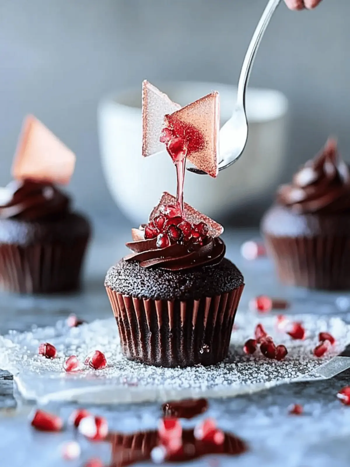 Devil s Food Cupcakes with Pomegranate Sugar Shards