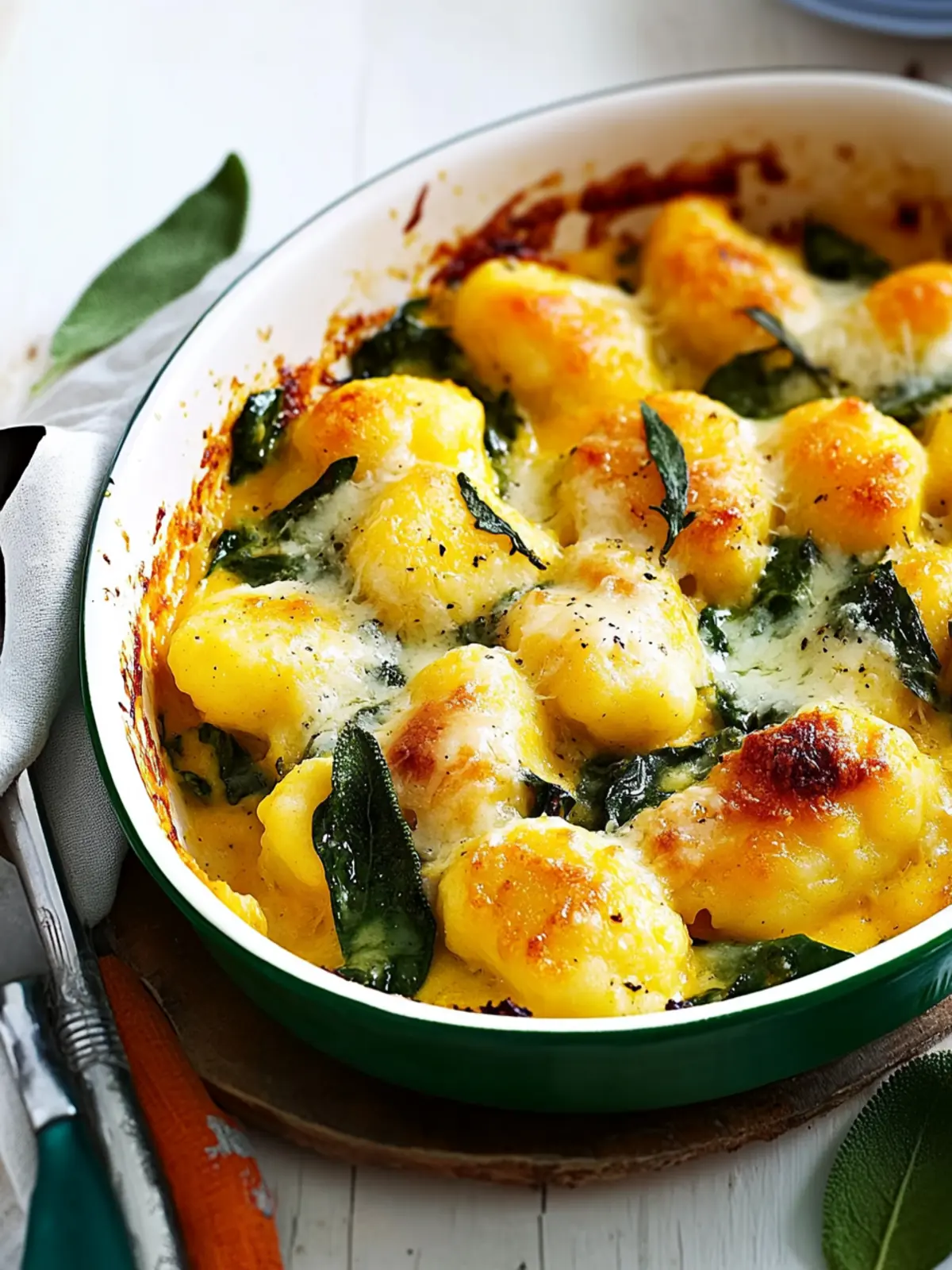 Lactose-Free Baked Pumpkin, Spinach and Sage Gnocchi