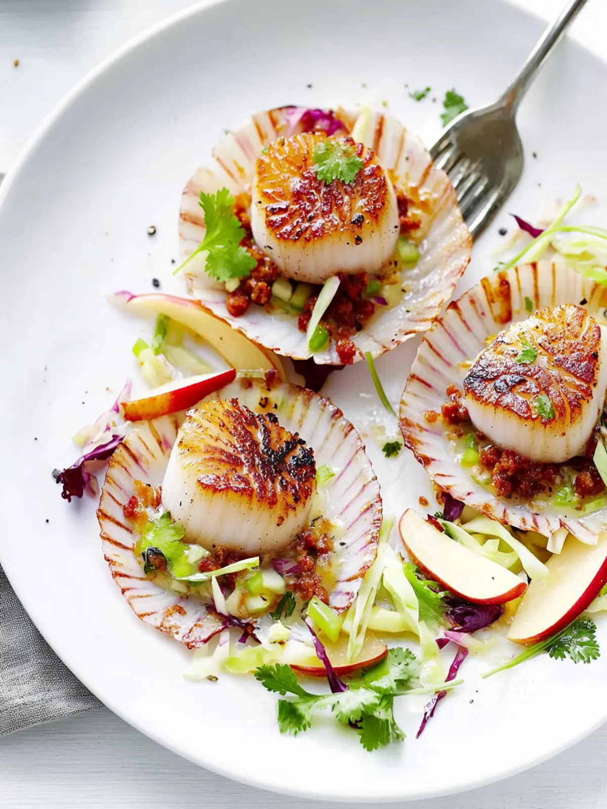 Savory Scallops with Chorizo and Zesty Apple Slaw Delight 2 Scallops with Chorizo and Apple Slaw