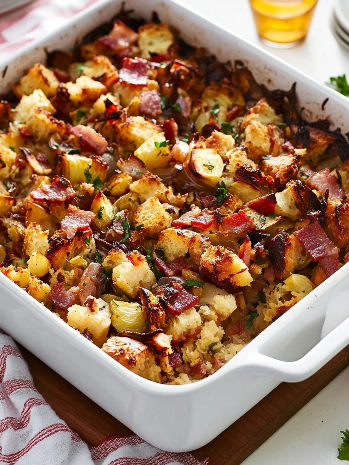 Crispy Bacon and Onion Stuffing Tray Bake