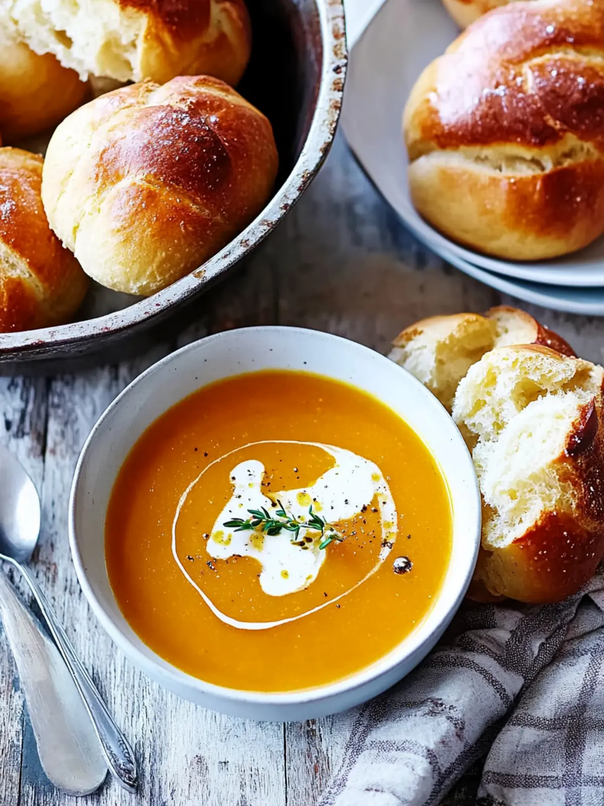 Homemade Pumpkin Soup with Fluffy Air Fryer Bread Rolls