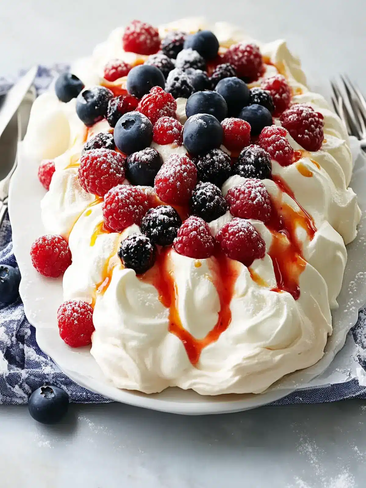 Berries and cream tray pavlova