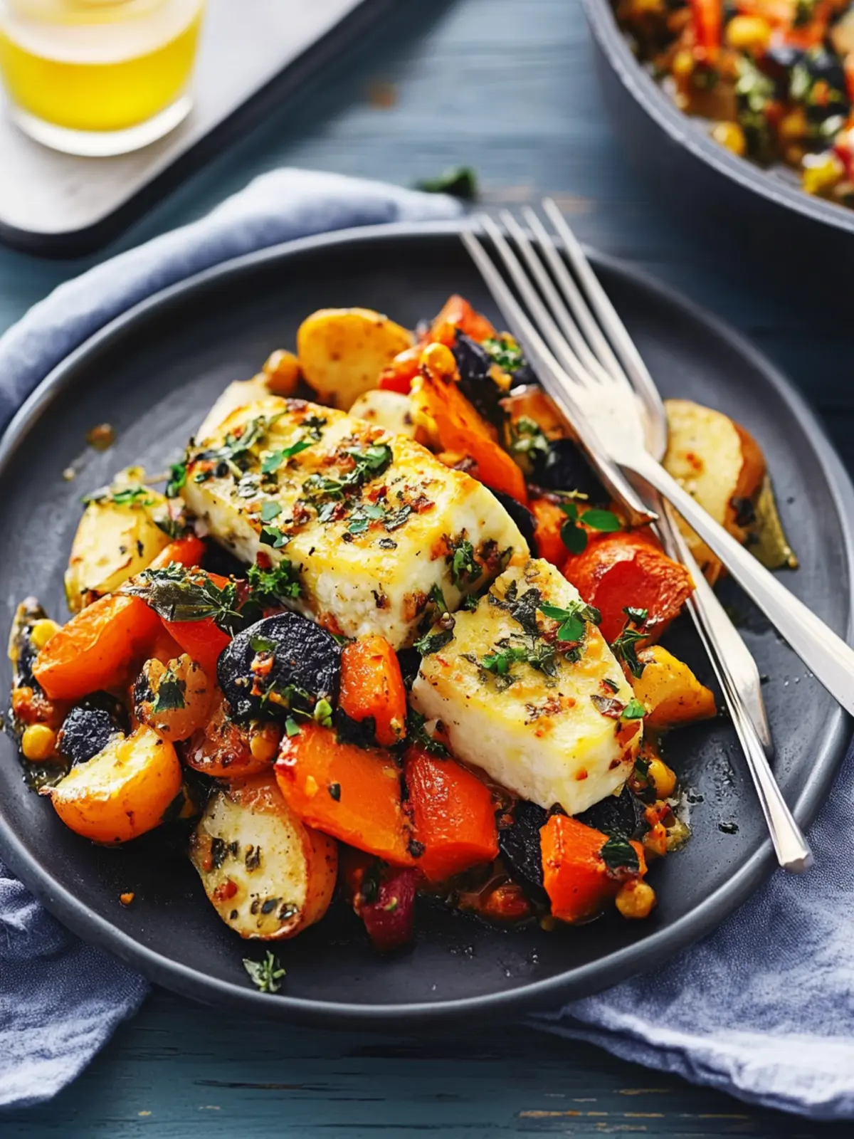 Jewelled Haloumi with Spiced Vegetable Bake