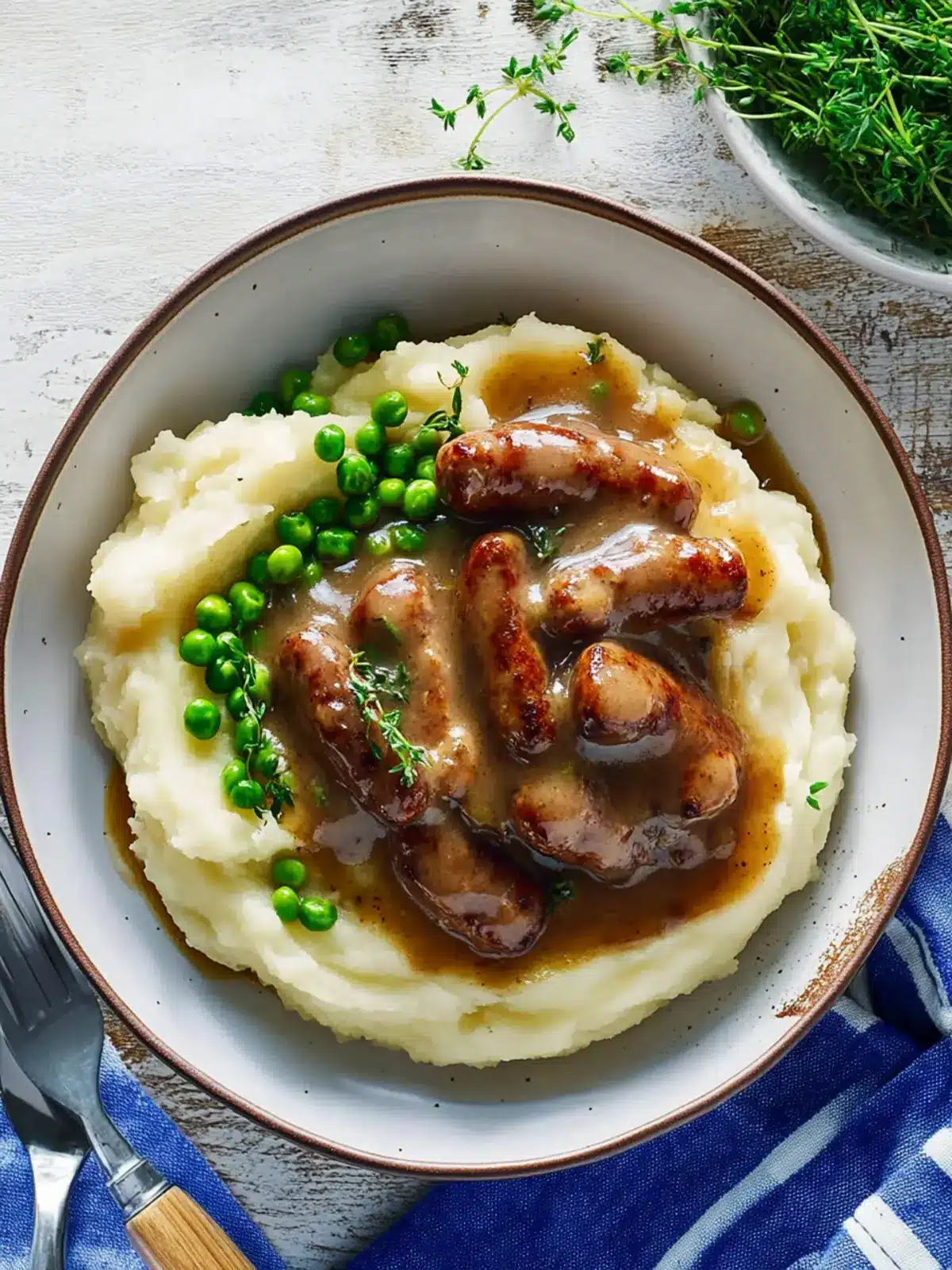Cheesy Buttery Potato Mash with Sausage in Comforting Gravy 2 Cheesy Buttery Potato Mash with Sausage in Onion Gravy