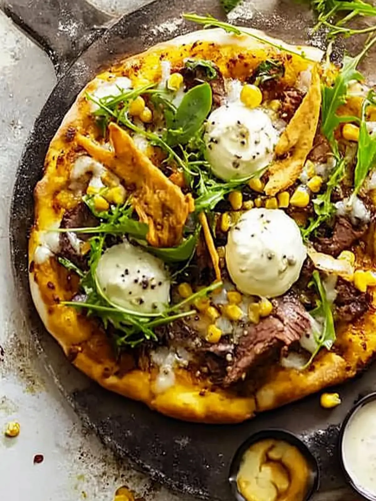 Beef Brisket Toasted Corn and Whole Grain Mustard Pizza