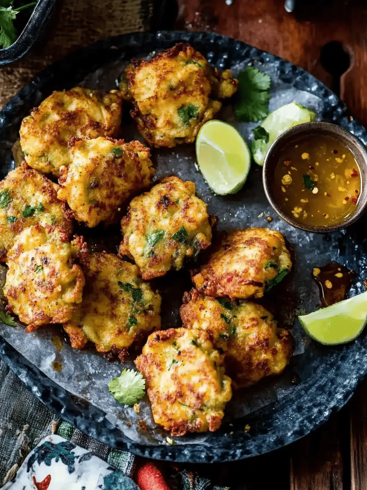 Spiced cod fritters with harissa honey dip