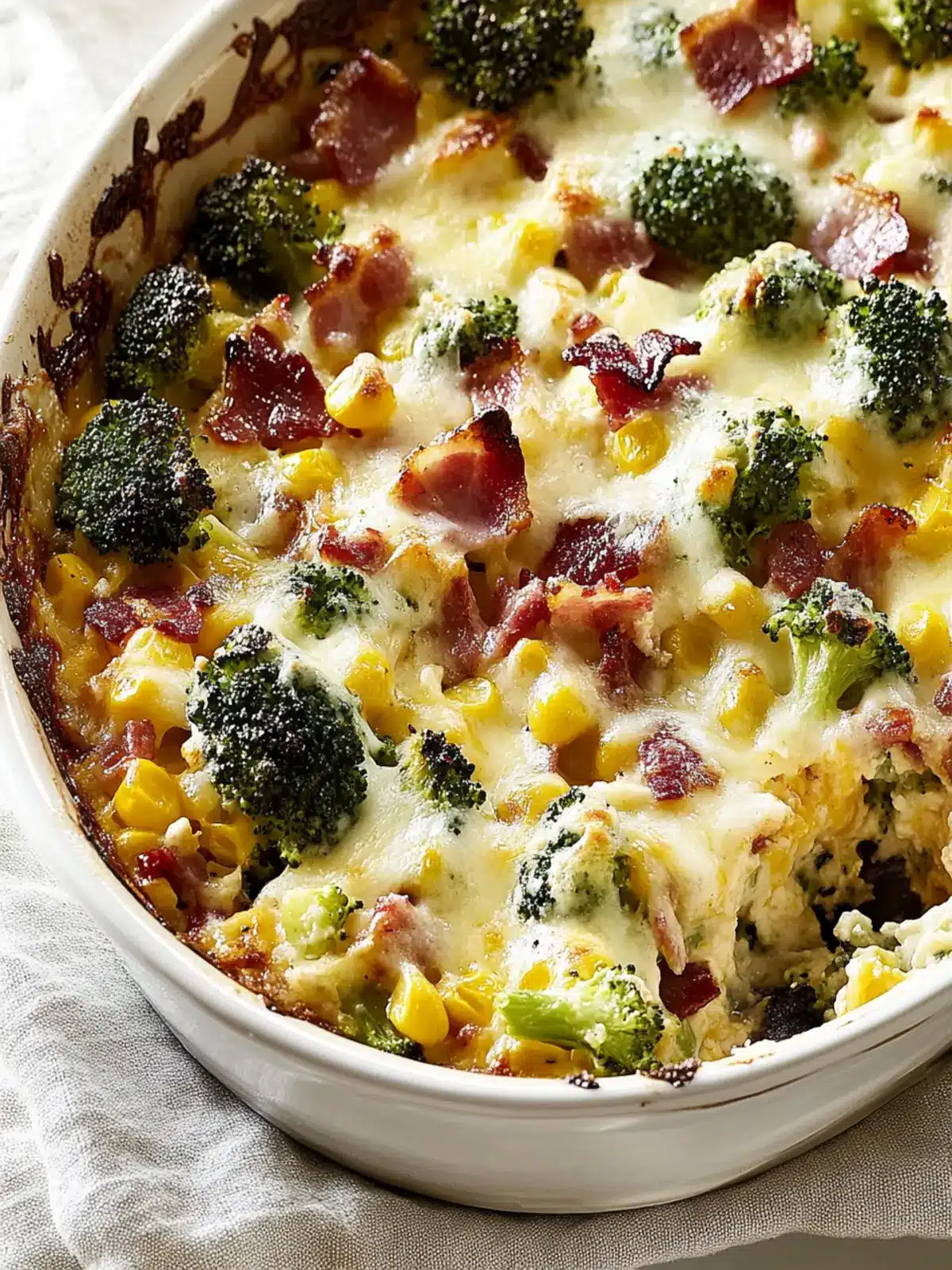 Broccoli Corn Bacon And Mozzarella Cheese Bake