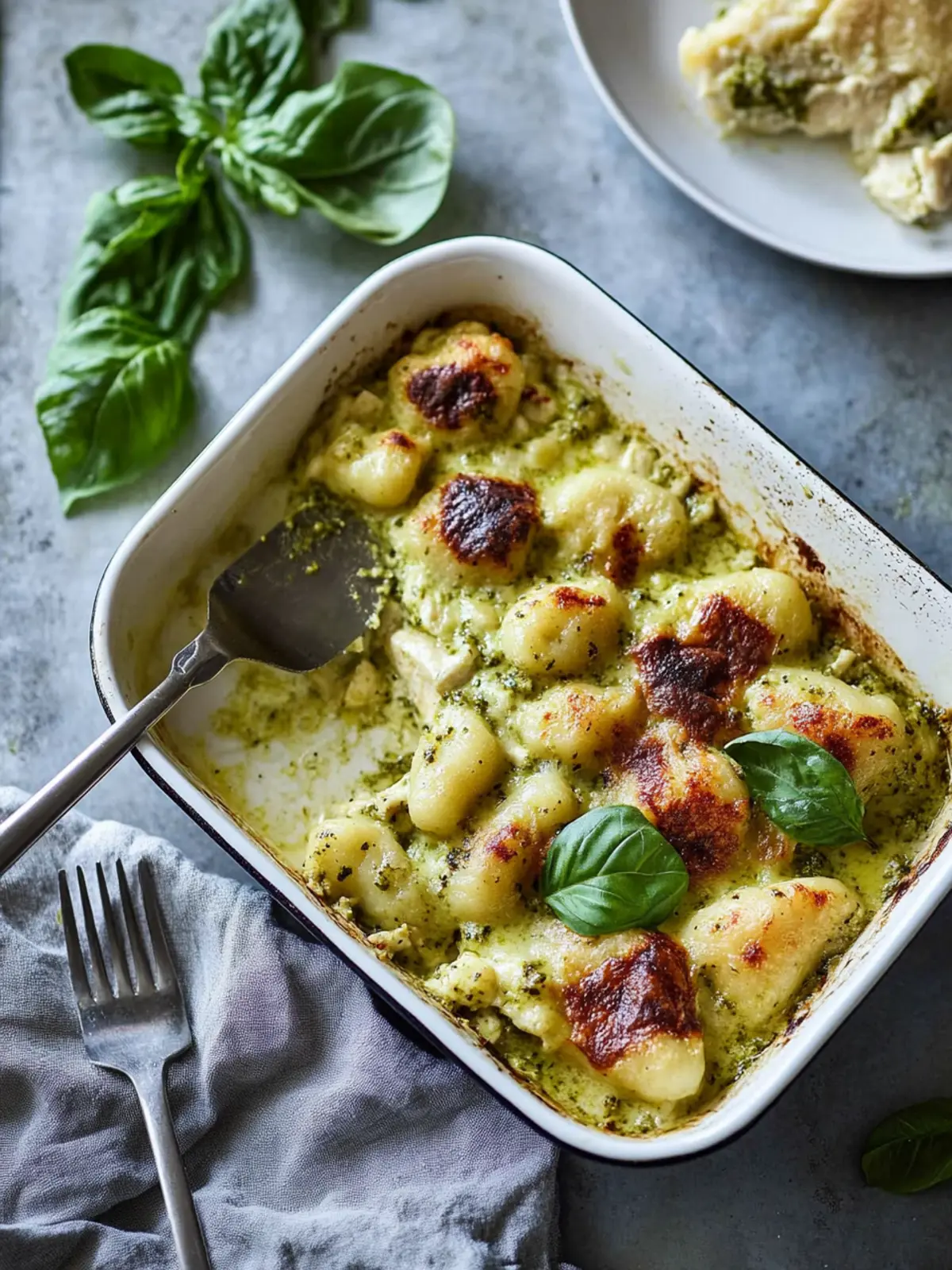One Pan Baked Pesto Chicken Gnocchi