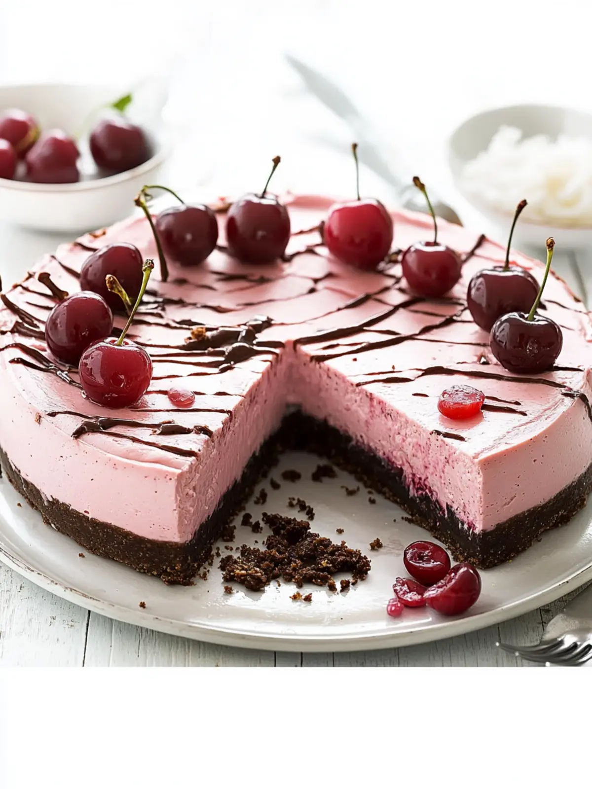Cherry Coconut Cheesecake with Chocolate Crackle Bliss 3 Cherry Coconut Cheesecake with Chocolate Crackle Base