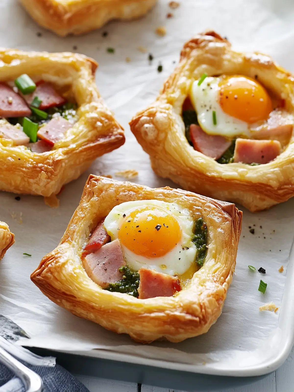 Cheesy, Tomato Pesto, Ham and Egg Puffs