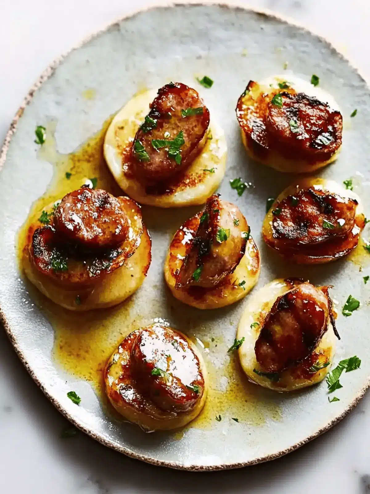Maple-glazed sausage blinis
