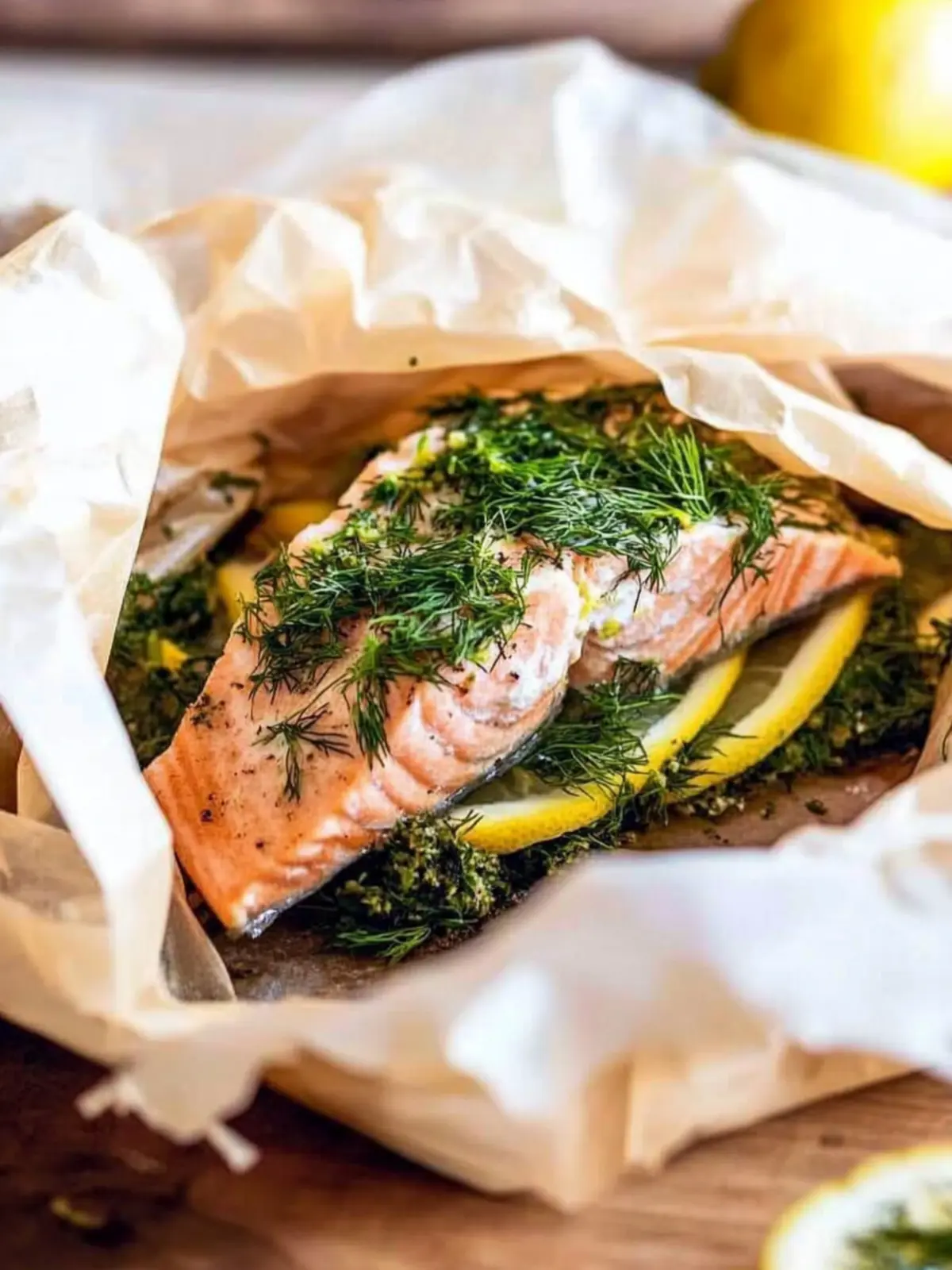 Salmon en Papillote with Lemon Dill Compound Butter and Gremolata