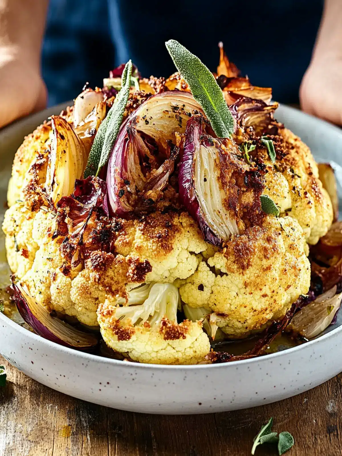 Whole Baked Cauliflower With Sage And Onion Crust