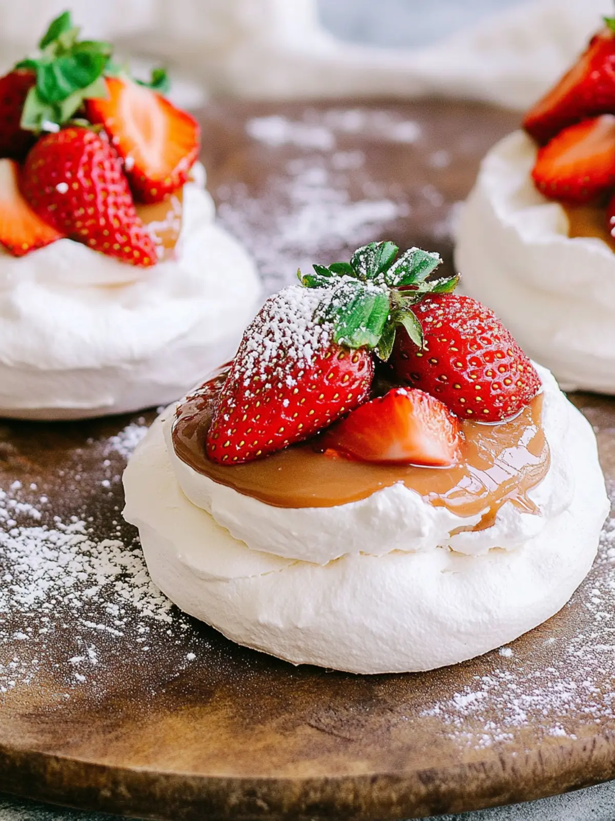 Mini Pavlova s with Dulce de Leche + Strawberries