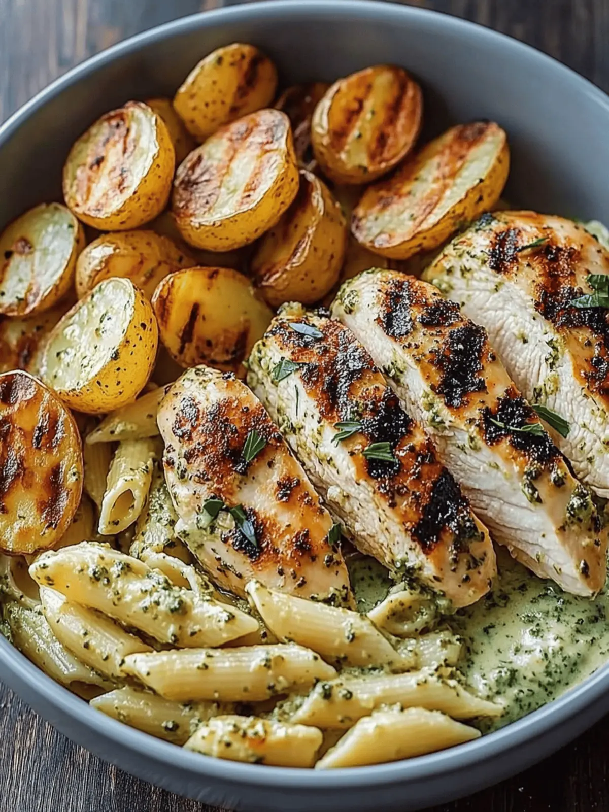 Flavor-Packed Loaded Herb Grilled Chicken with Pesto Pasta 3 Loaded Herb Grilled Chicken with Creamy Pesto Pasta & Roasted Potatoes