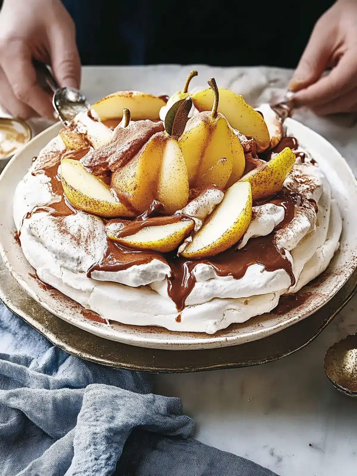 Choc Pavlova with Spiced Pears: A Festive Dessert Delight 2 Choc Pavlova with Spiced Pears