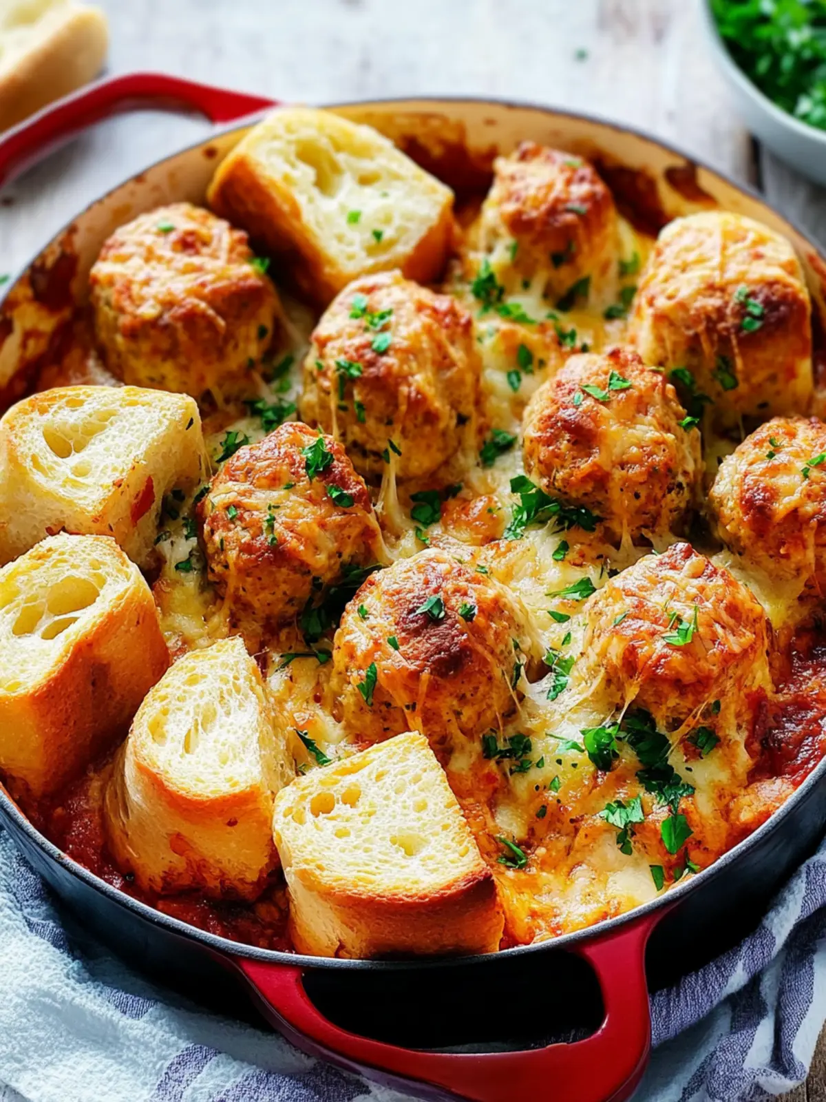 Turkey Meatball & Garlic Bread Bake
