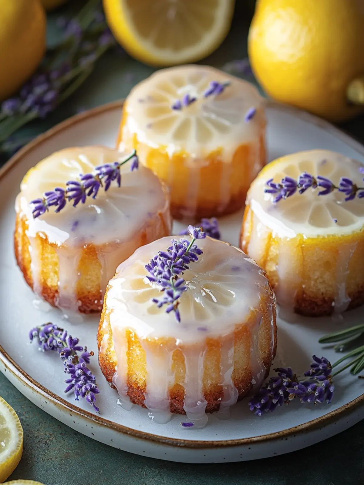 Delicious Mini Lemon Cakes with Lavender Glaze for Your Tea Party 3 Mini Lemon Cakes With Lavender Glaze