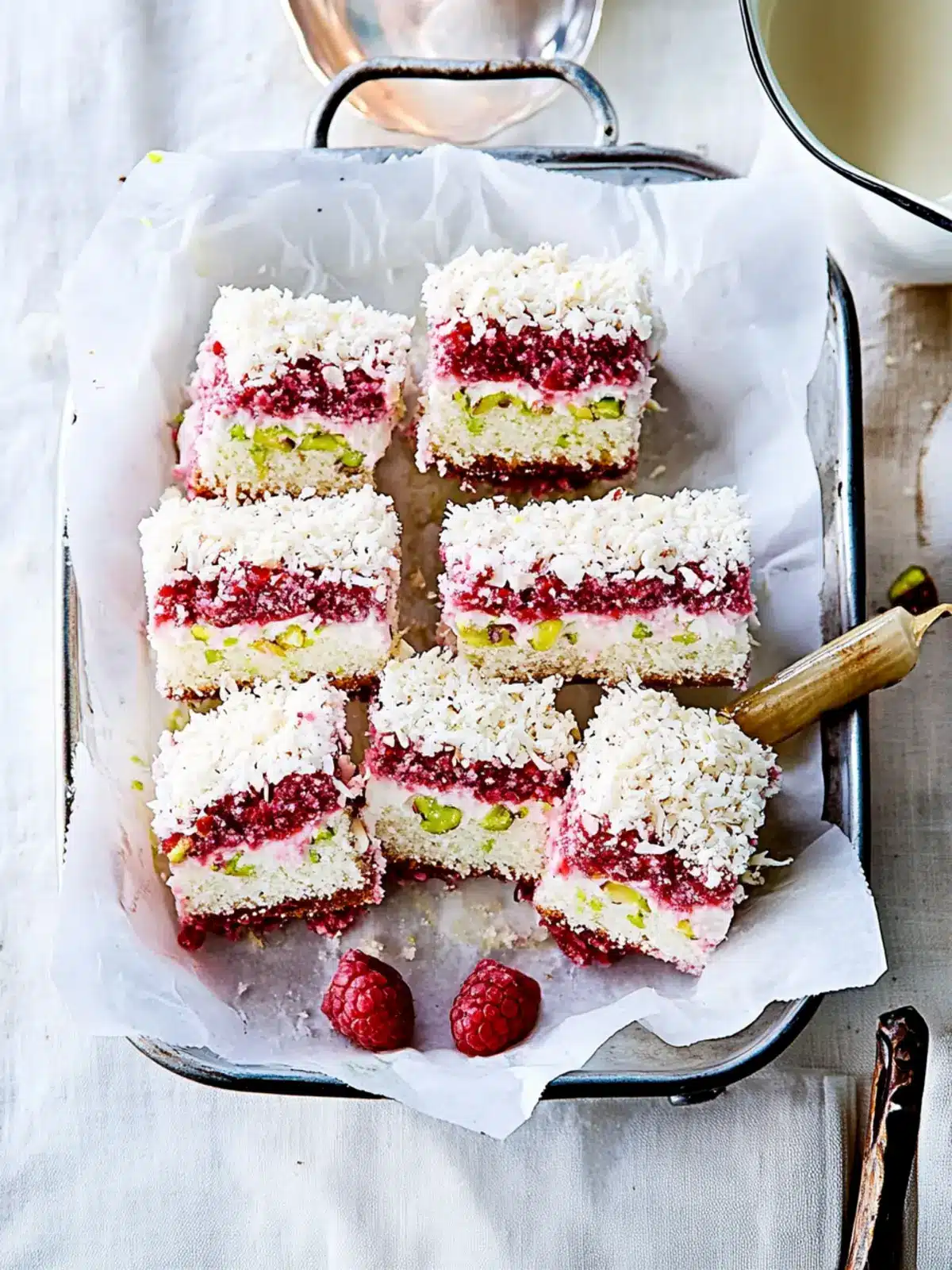 Lamingtons With Raspberries And Pistachios