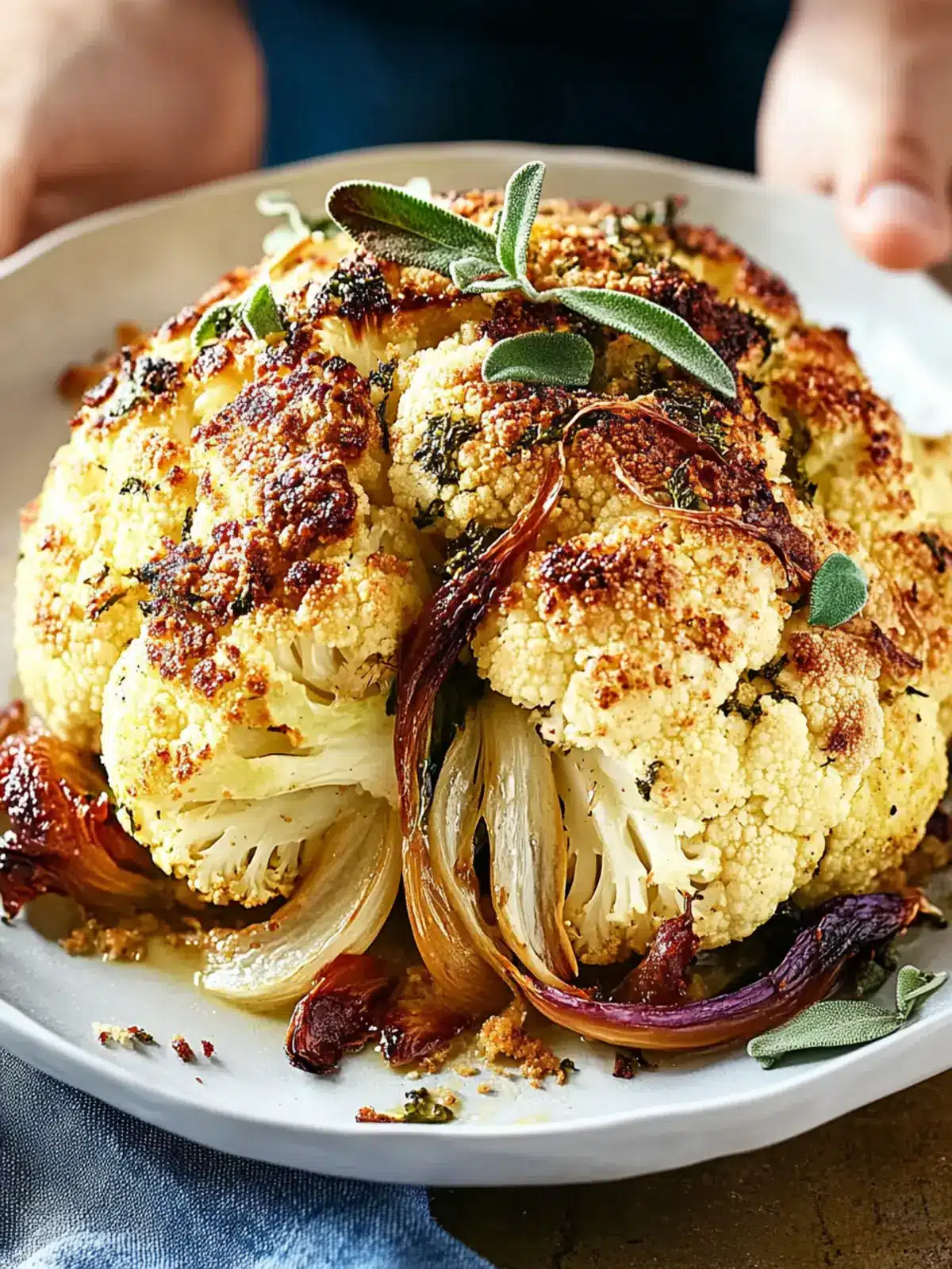 Whole Baked Cauliflower With Sage And Onion Crust