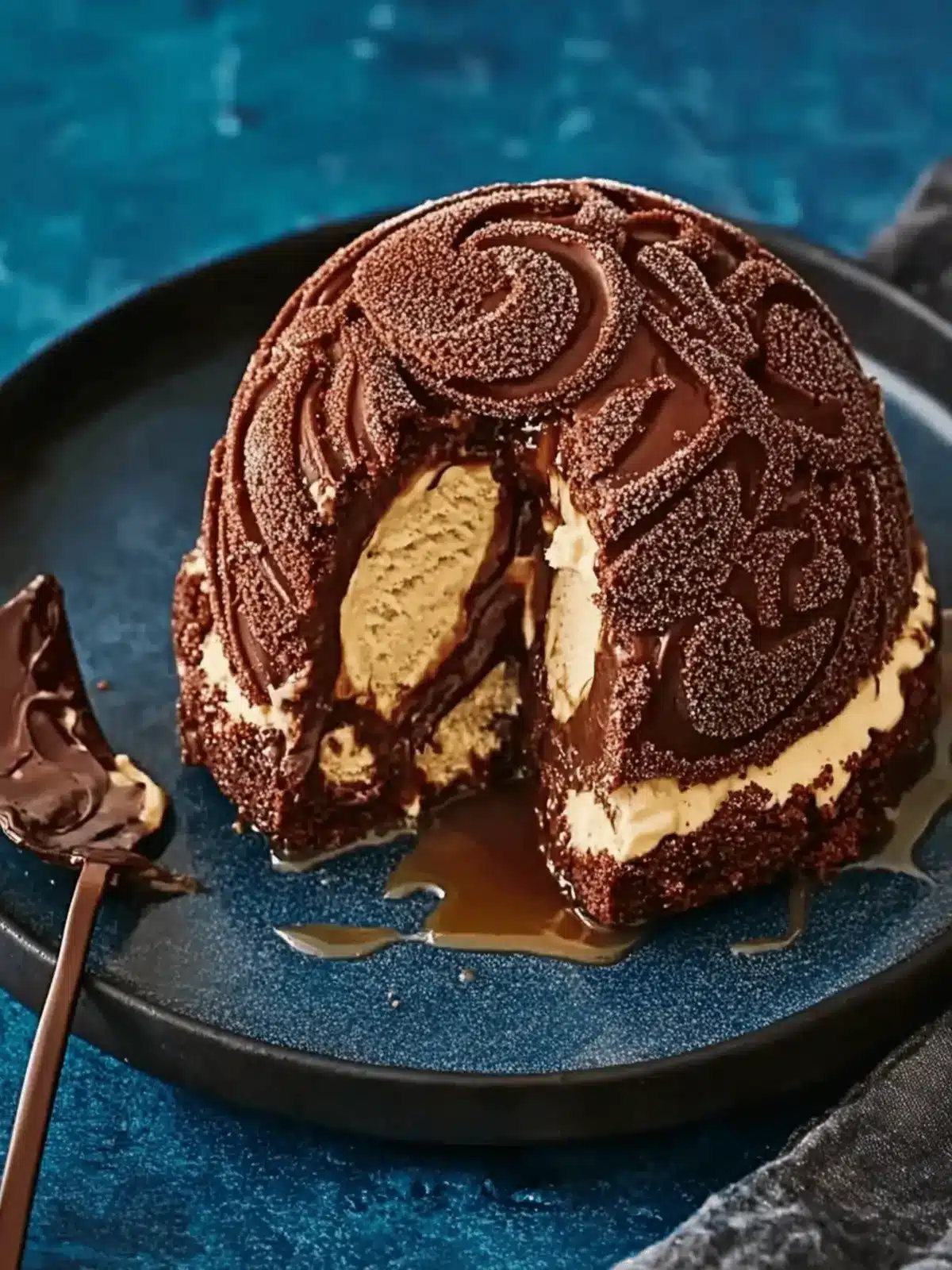 Chocolate and salted caramel ice cream bombe