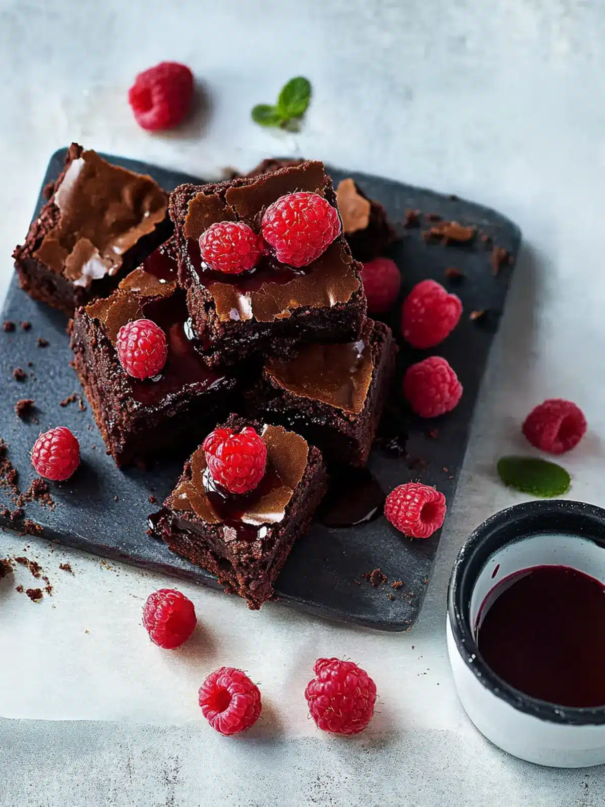 Chocolate Brownies With Raspberry Sauce
