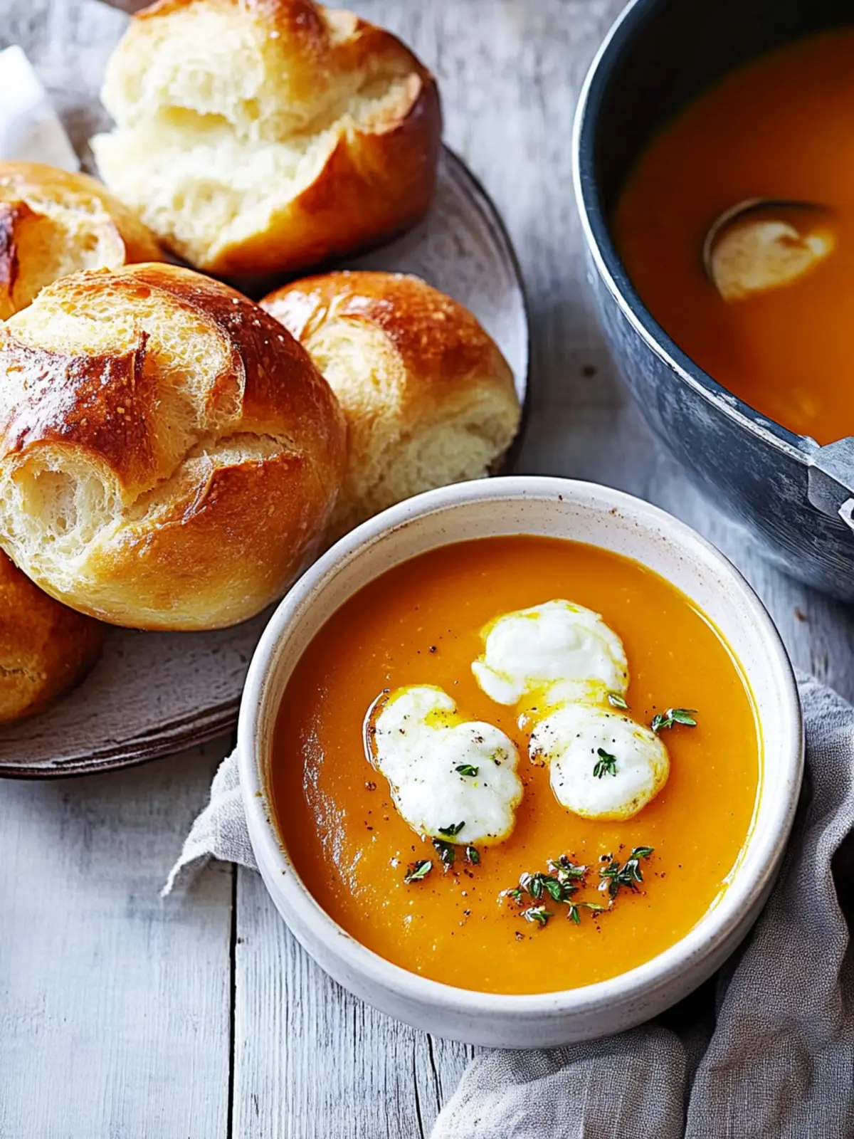Homemade Pumpkin Soup with Fluffy Air Fryer Bread Rolls