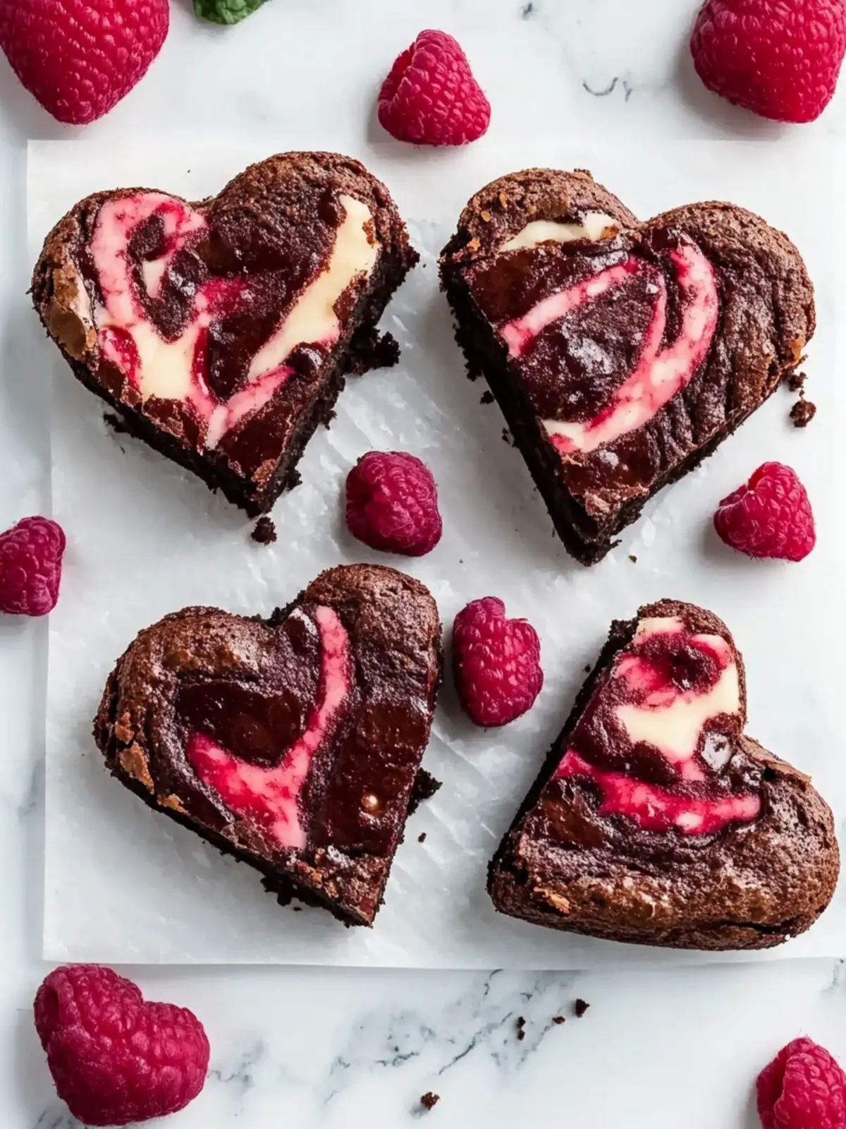 Delicious Heart Shaped Brownies with Raspberry Swirl Delight 4 Heart Shaped Brownies