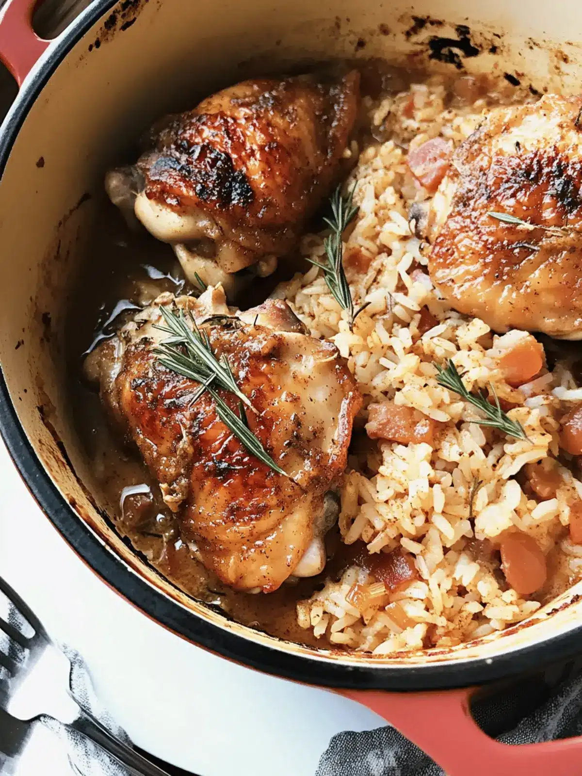 Braised Chicken Thighs over Cinnamon-Rosemary Rice