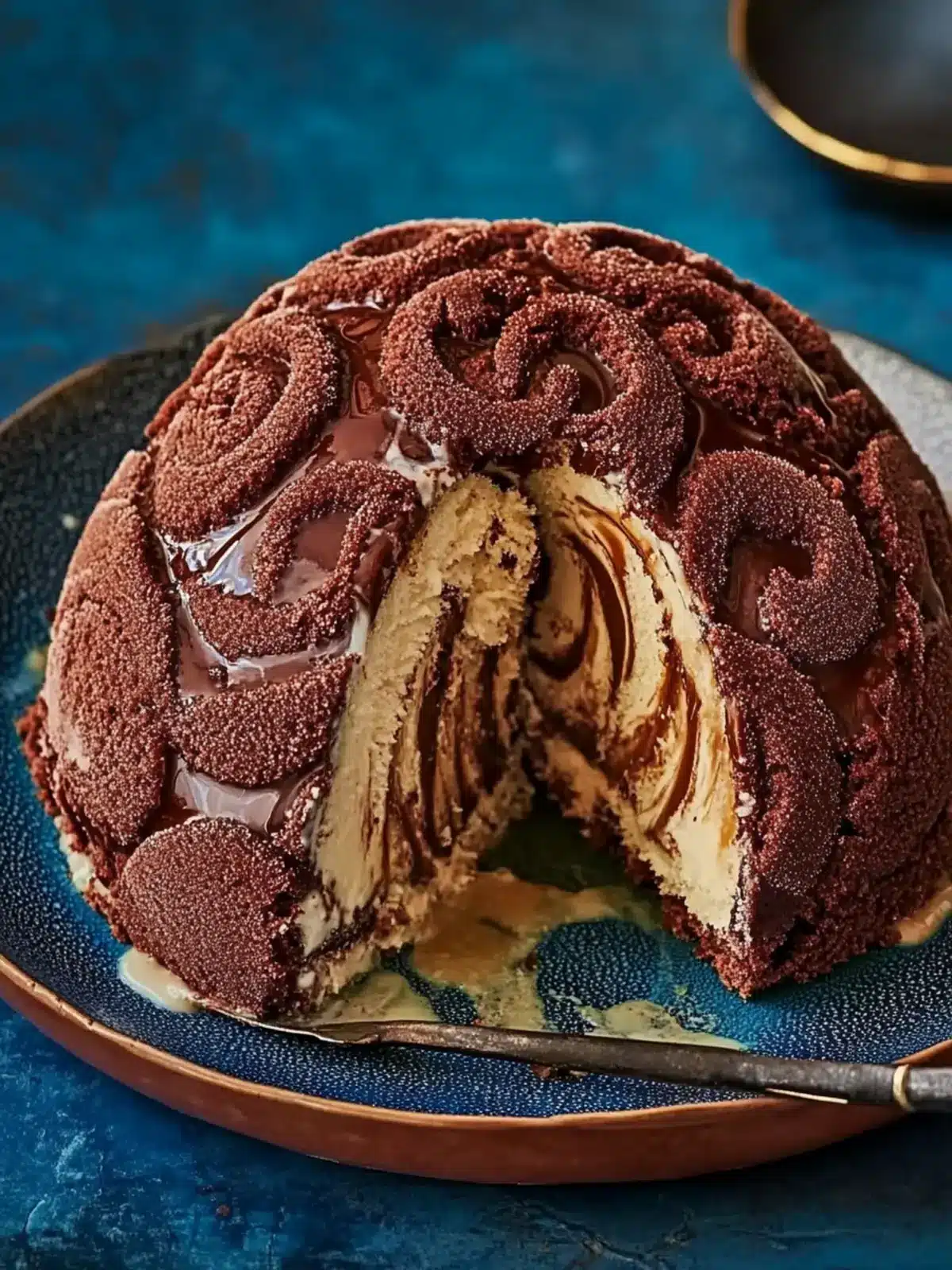 Chocolate and salted caramel ice cream bombe