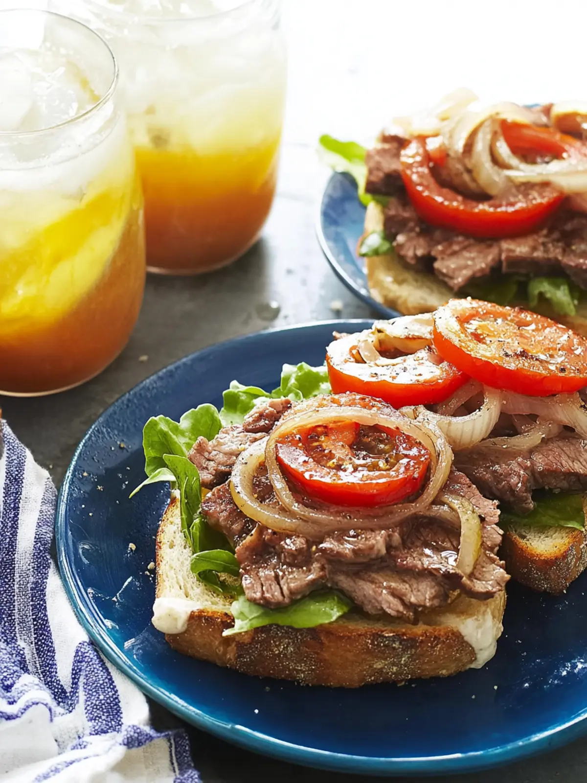 Savory Steak, Tomato and Sweet Onion Open Sandwiches for Summer 2 Steak, Tomato and Sweet Onion Open Sandwiches