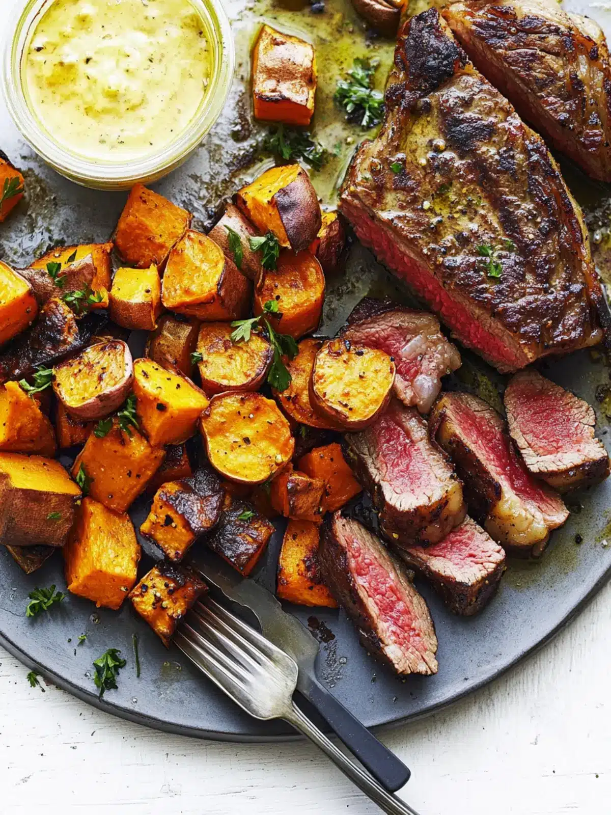 Roast Sweet Potato Medley with Rib Eye Steak