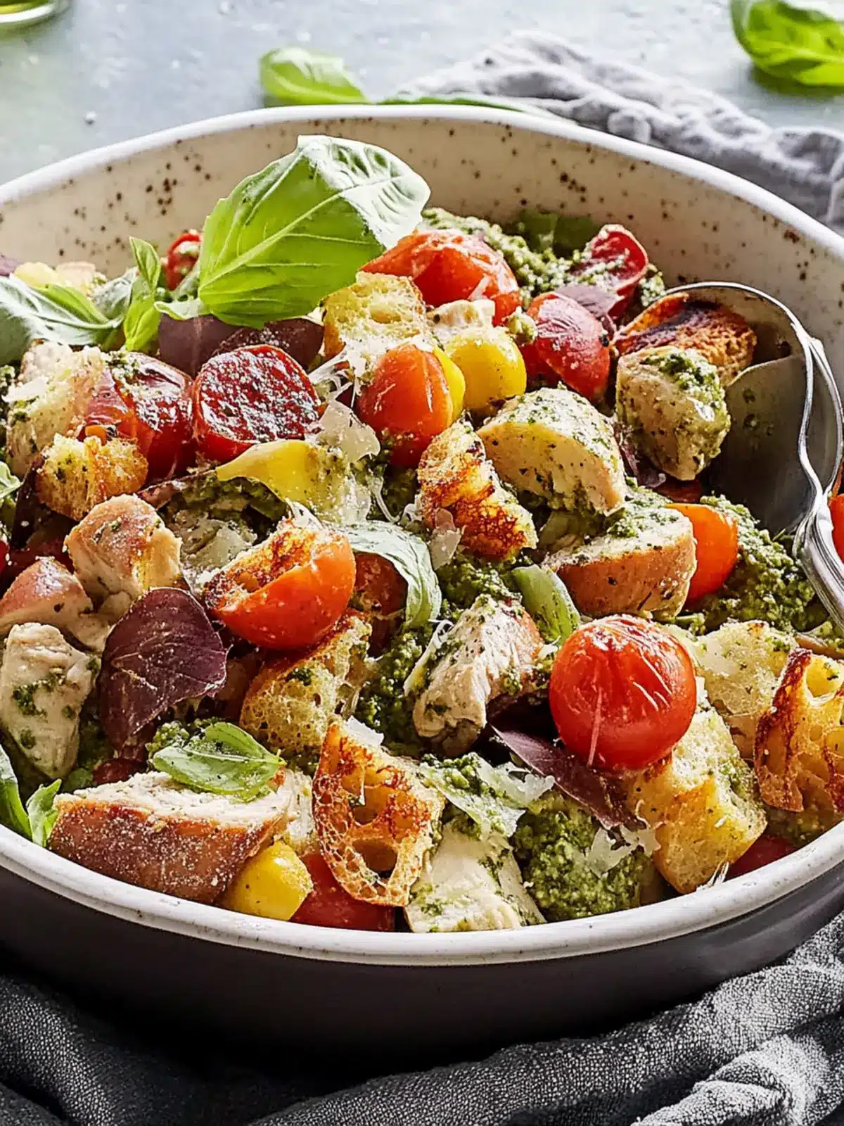 Chicken Pesto Panzanella Salad for a Fresh, Flavorful Twist 2 Chicken Pesto Panzanella Salad