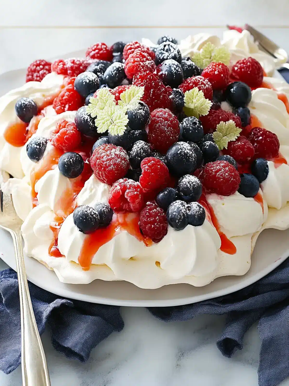 Berries and cream tray pavlova