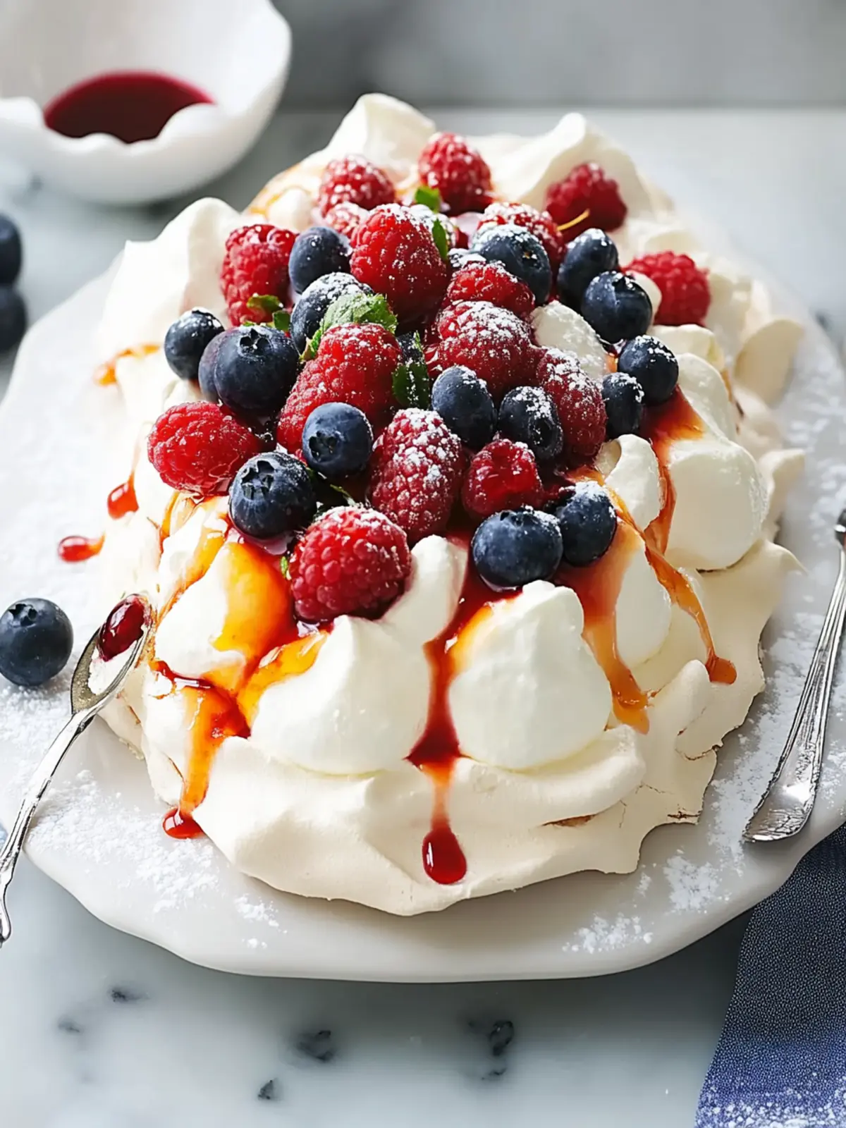 Berries and cream tray pavlova