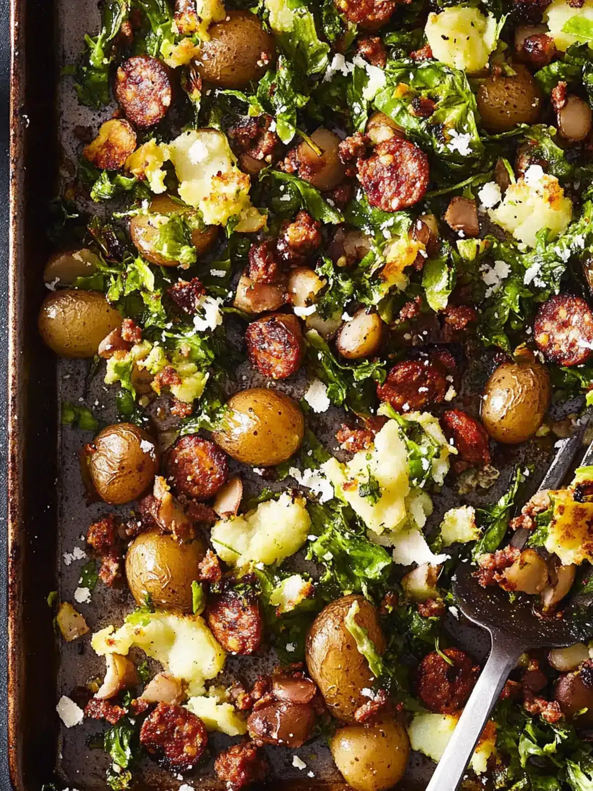 Smashed Potato and Chorizo Sheet Pan Salad