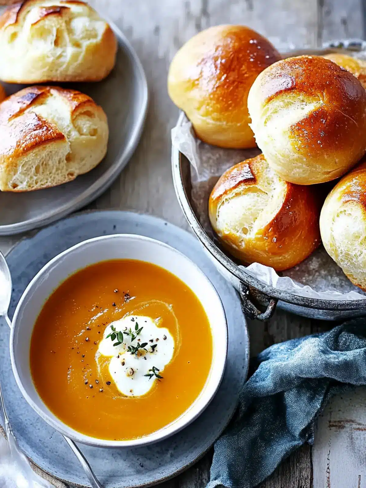 Homemade Pumpkin Soup with Fluffy Air Fryer Bread Rolls
